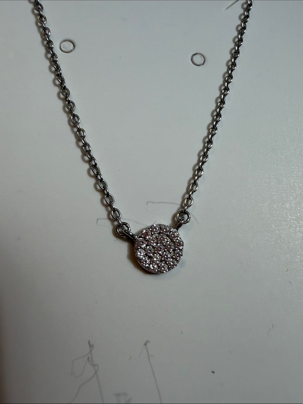 Silver Pavé Disc Pendant Necklace - Women Jewelry
